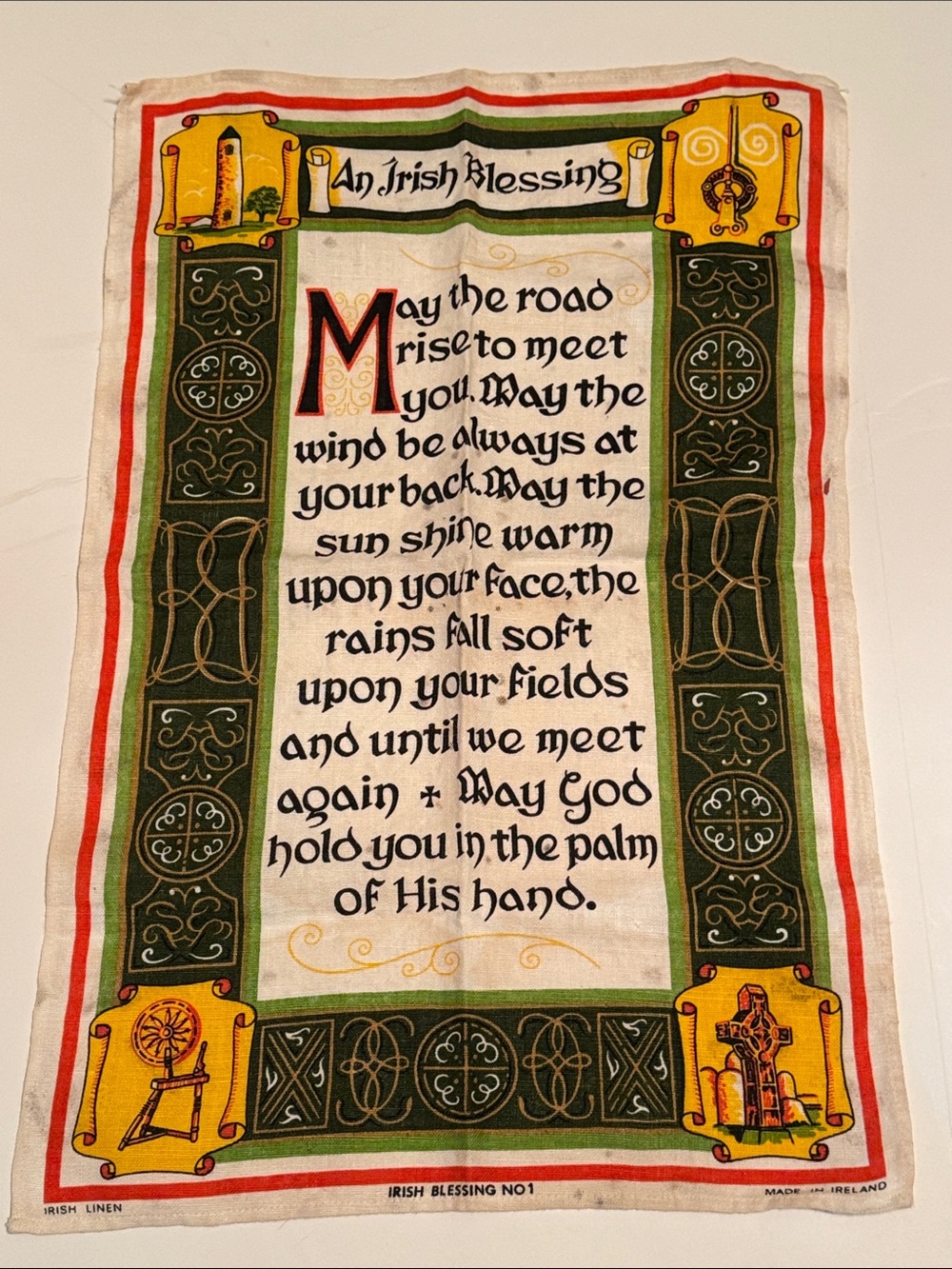 Irish Blessing Linen Tea Towel - Green, Yellow, Red
